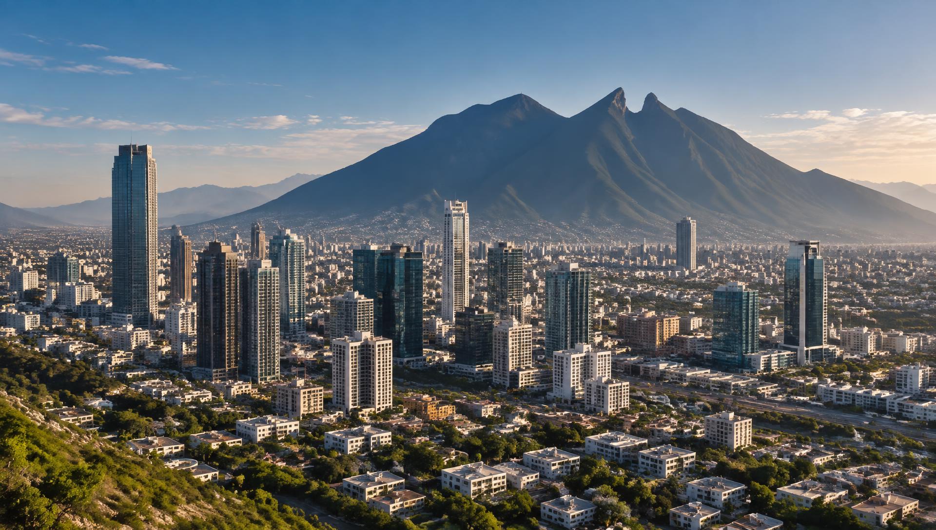 Vista aérea de Monterrey con el Cerro de la Silla al fondo